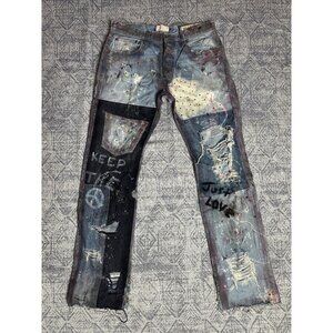 Custom Reworked Embellished Distressed Paint Stained dyed treated NGO x Levis 50